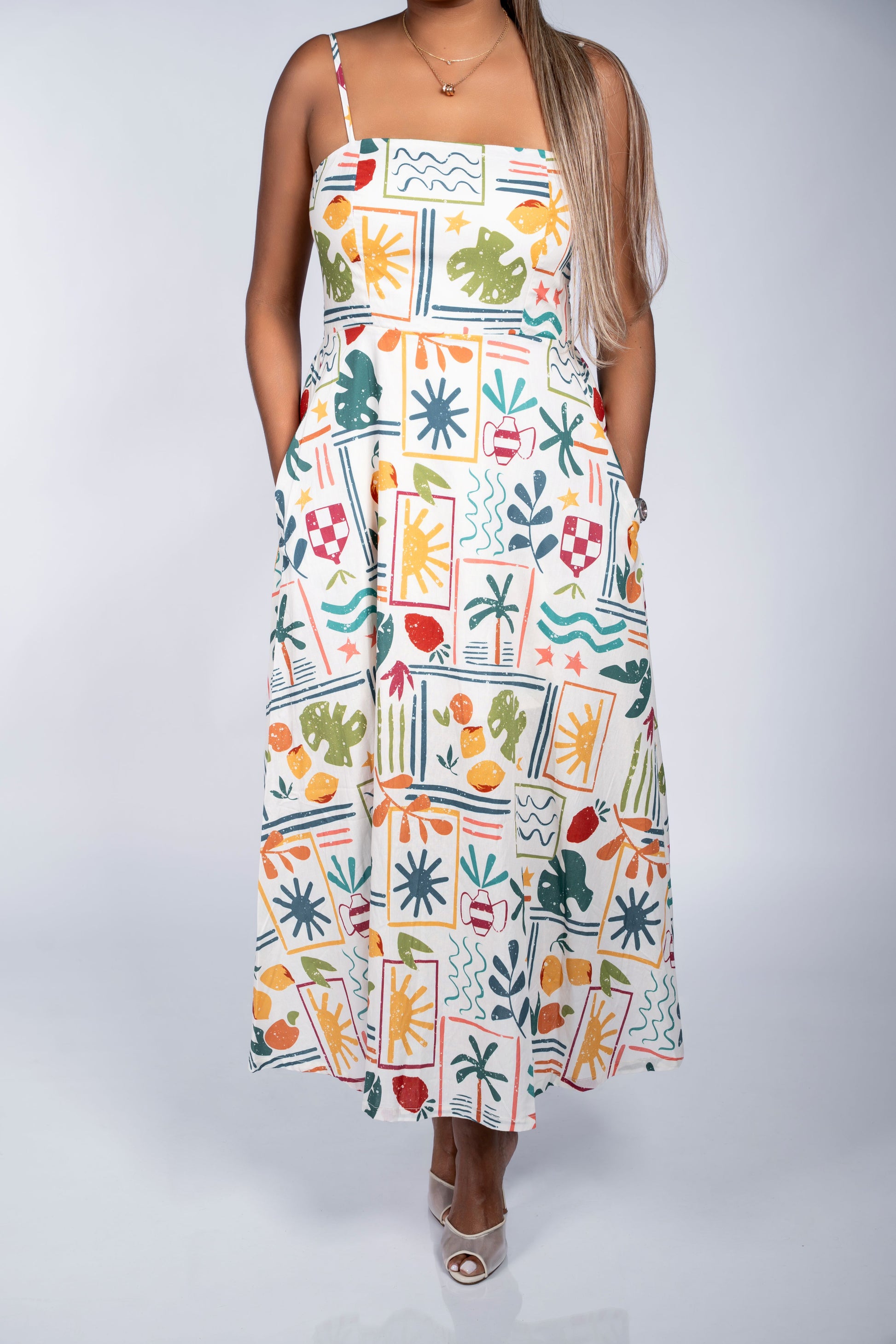 MULTI COLOR PRINT MIDI DRESS