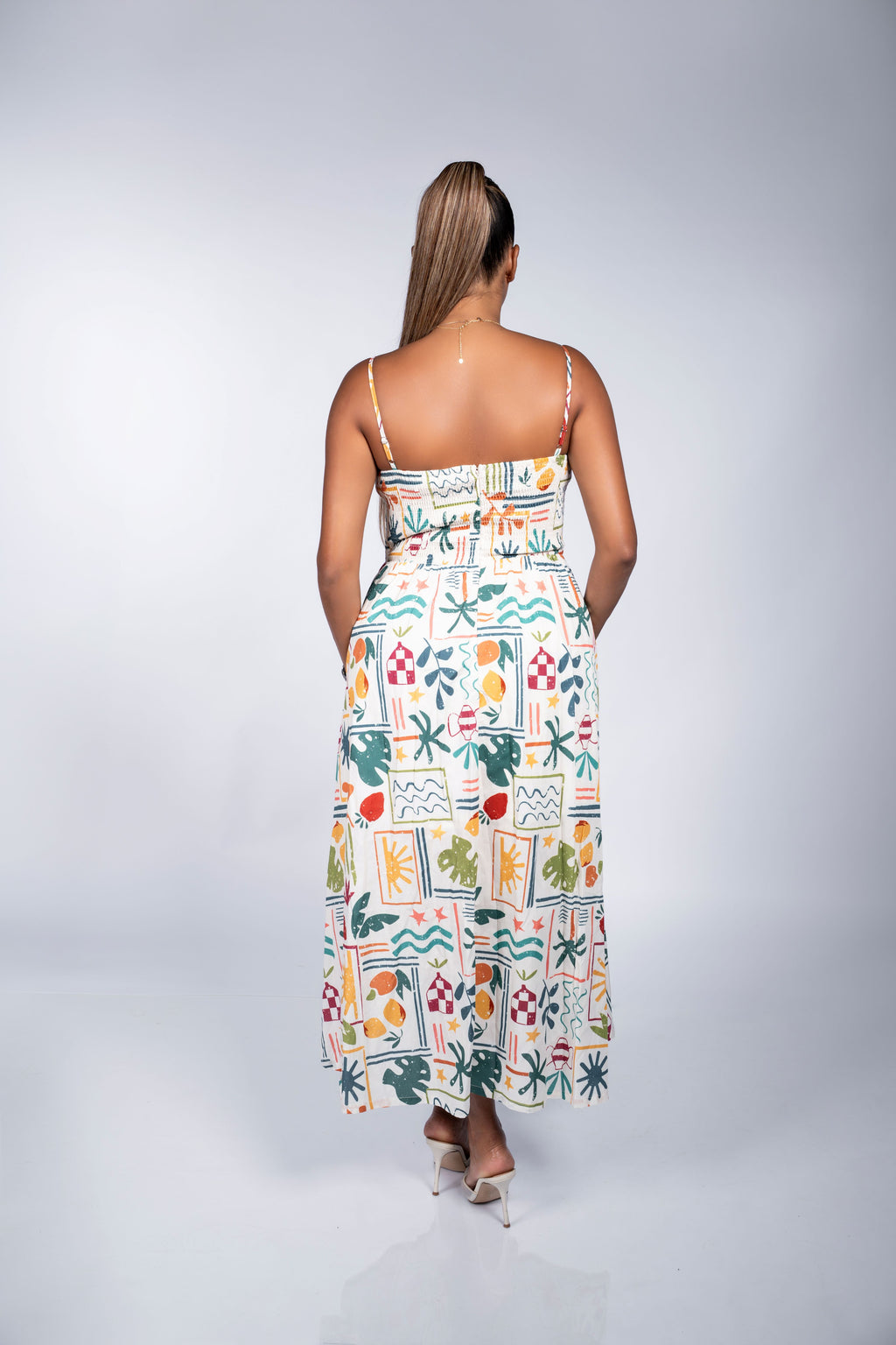 MULTI COLOR PRINT MIDI DRESS